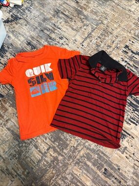 Quiksilver Bright Orange Graphic Tee for Kids with Blue & White Print
